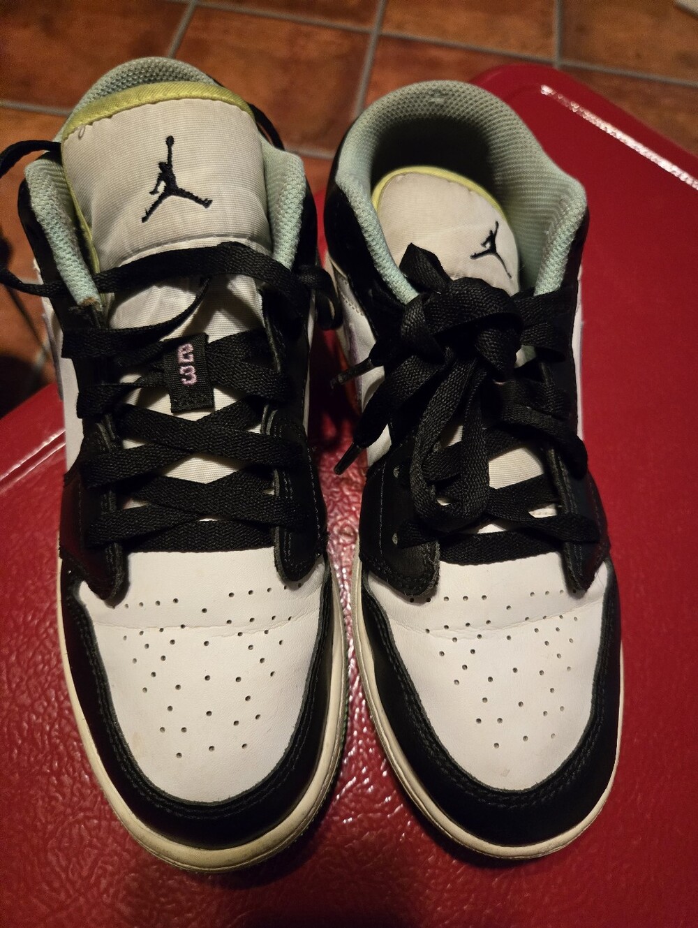 Jordan Kids White Black Sneakers with Light Green Accents